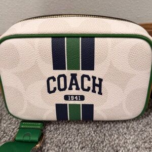 Coach White and Green Stripe Crossbody Bag